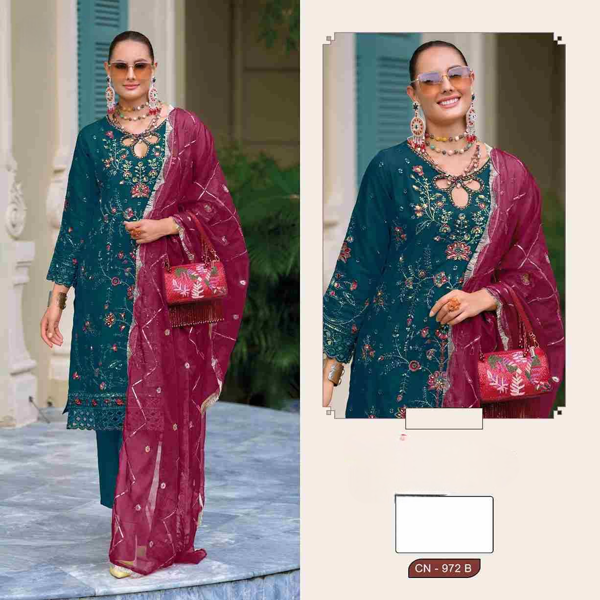 Beautiful Pakistani Suits Colorful Stylish Fancy Casual Wear & Ethnic Wear Organza Embroidered Dresses D N:- 972 (READYMADE)