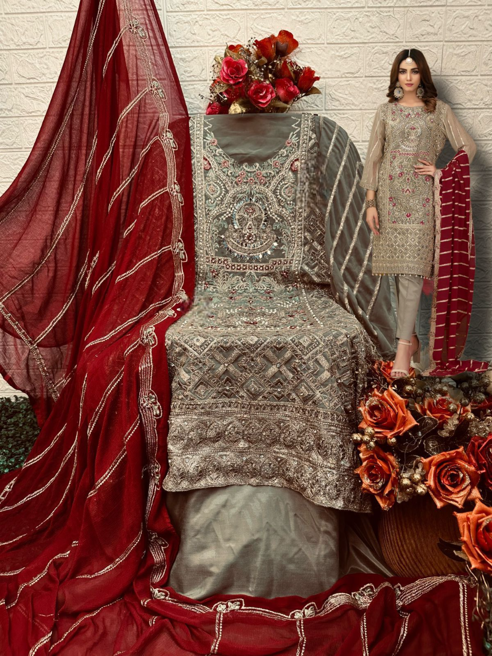 1216 Colors Heavy Handwork Pakistani Suit (SEMI STITCHED)