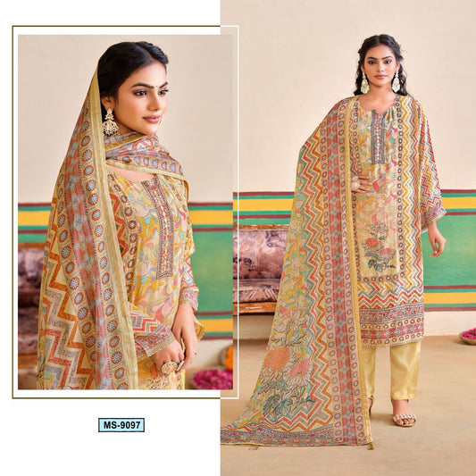 D N:- 9097 Designer Muslin Embroidered Pakistani Dresses (FULLY STITCHED)