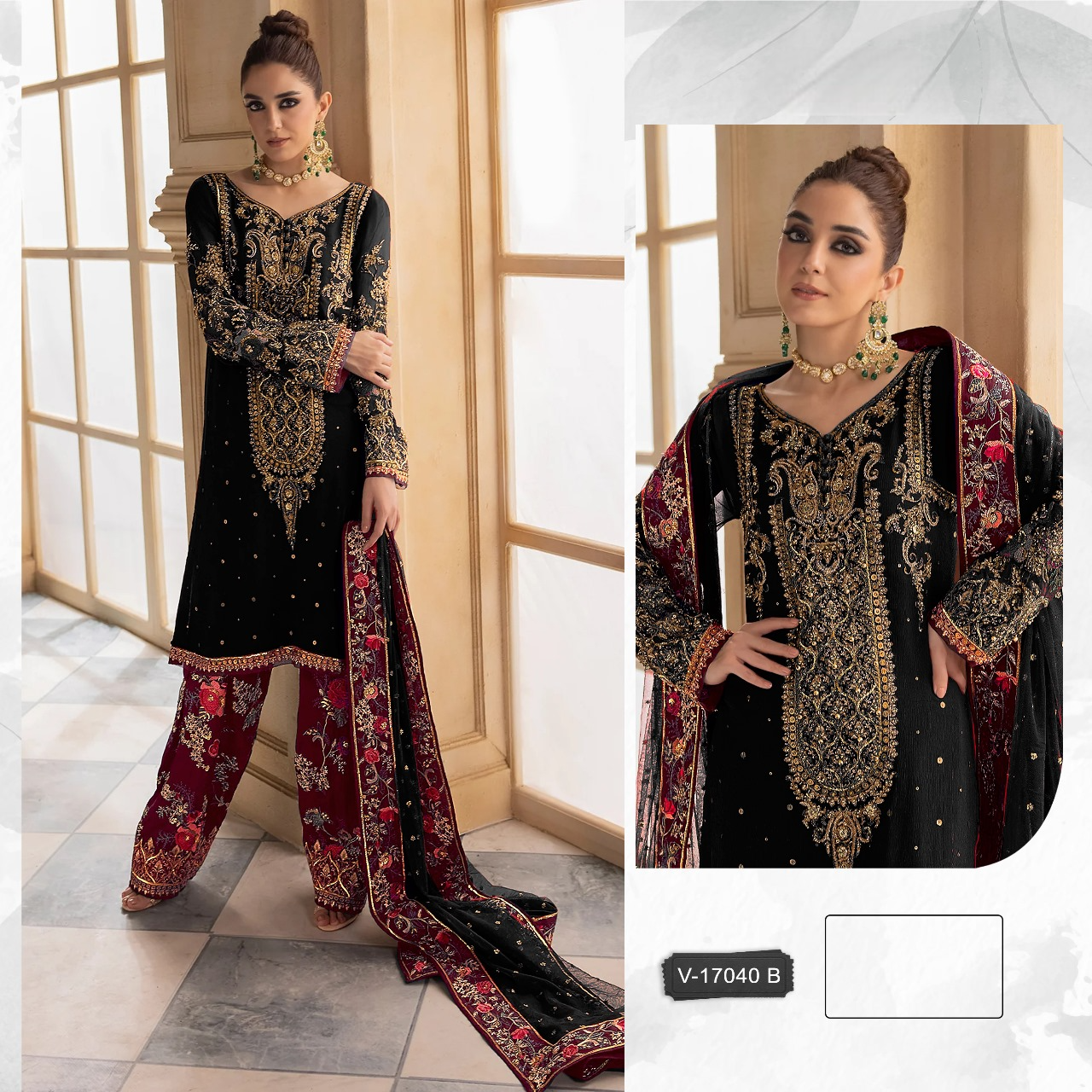 17040 VELVET HEAVY EMBROIDERED PAKISTANI SUIT (SEMI STITCHED)