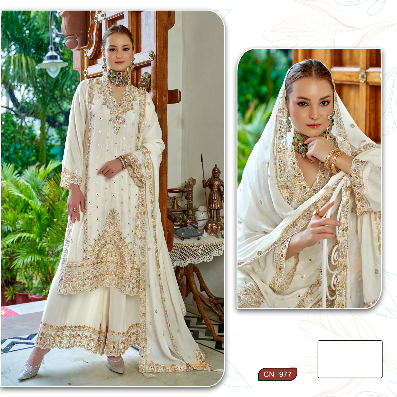 PAKISTANI CHINON PARTY WEAR SUITS D N:- 977(FULL STITCHED)