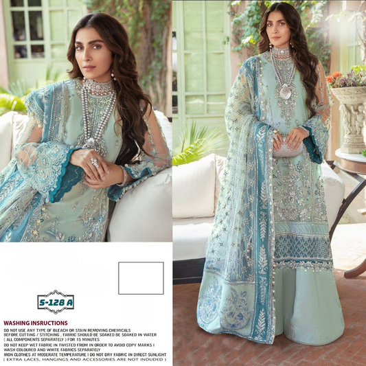 FASHION GEORGETTE PAKISTANI UNSTICHED SALWAR SUIT S - 128 (SEMI STITCHED)