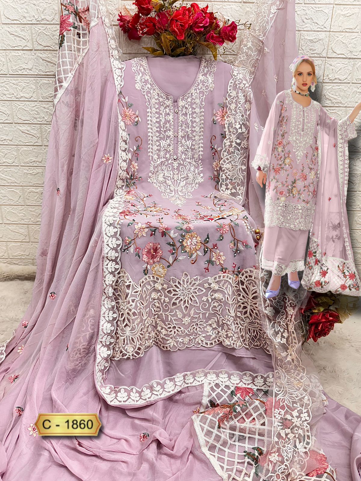 1860 Colors Exclusive Pakistani Dress Latest Collection (SEMI STITCHED)