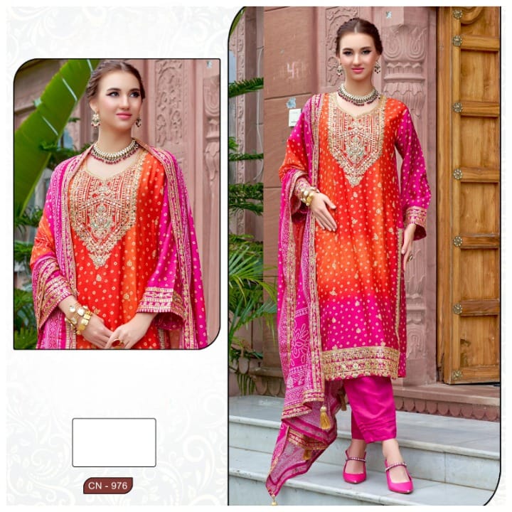 Chinon Pakistani Dresses D N :- 976 Designer (FULL STITCHED)