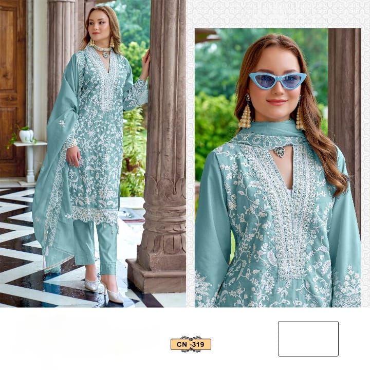 Beautiful Pakistani Suits Colorful Stylish Fancy Casual Wear & Ethnic Wear Organza Embroidered Dresses D N :- 319 (FULL STITCHED)