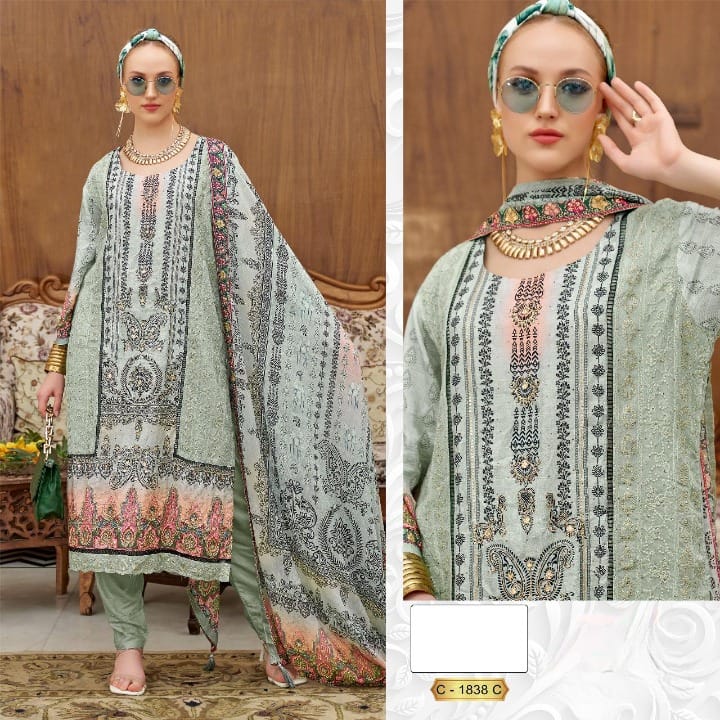 Pure Natural Crape Digital Embroidery Dresses (SEMI STITCHED)