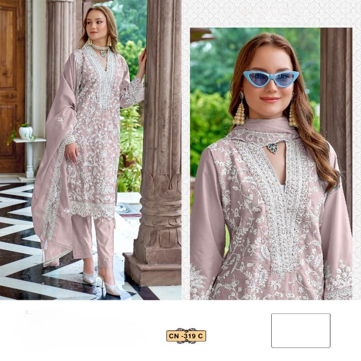 Beautiful Pakistani Suits Colorful Stylish Fancy Casual Wear & Ethnic Wear Organza Embroidered Dresses D N :- 319 (FULL STITCHED)