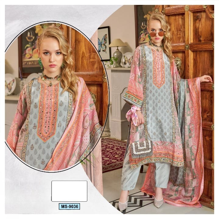 Pure Natural Crape Digital Embroidery Dresses D N :- 9036 (FULL STITCHED)