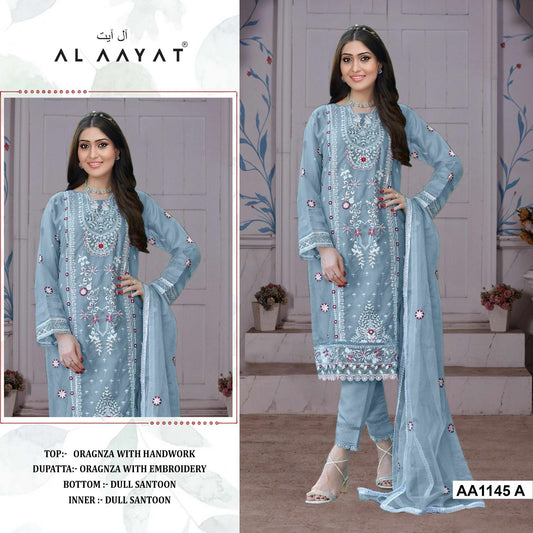 PAKISTANI ORGANZA EMBROIDERY SALWAR SUITS AA 1145 (SEMI STITCHED)