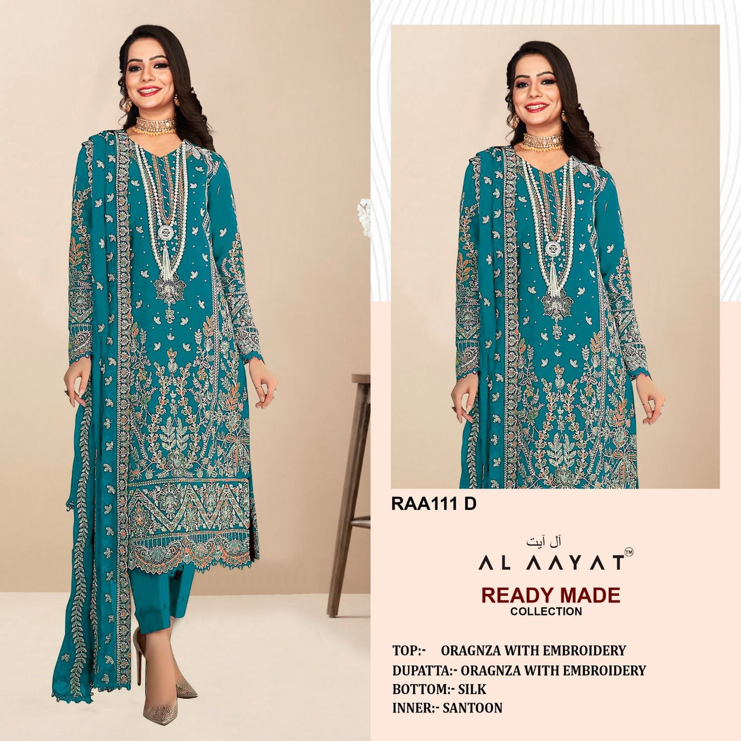 Fascinating Designer Pakistani Organza  Suits RAA 111 (FULLY STITCHED)