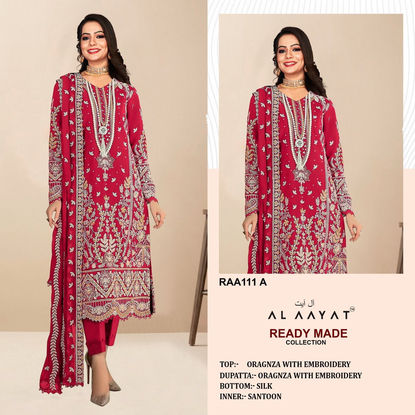 Fascinating Designer Pakistani Organza  Suits RAA 111 (FULLY STITCHED)