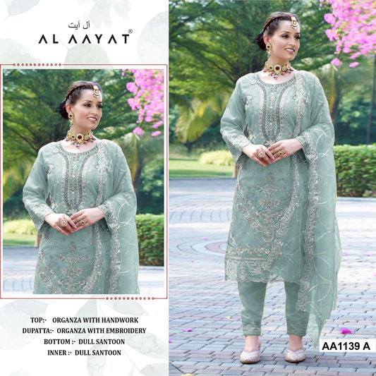 Pakistani Stylish Wear Organza Embroidered With Handwork AA 1139 (SEMI STITCHED)