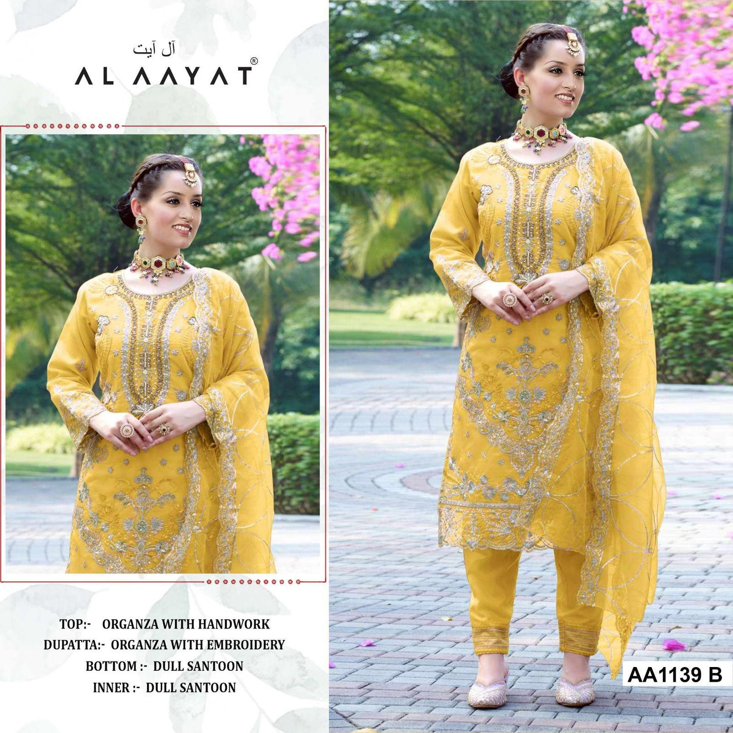 Pakistani Stylish Wear Organza Embroidered With Handwork AA 1139 (SEMI STITCHED)