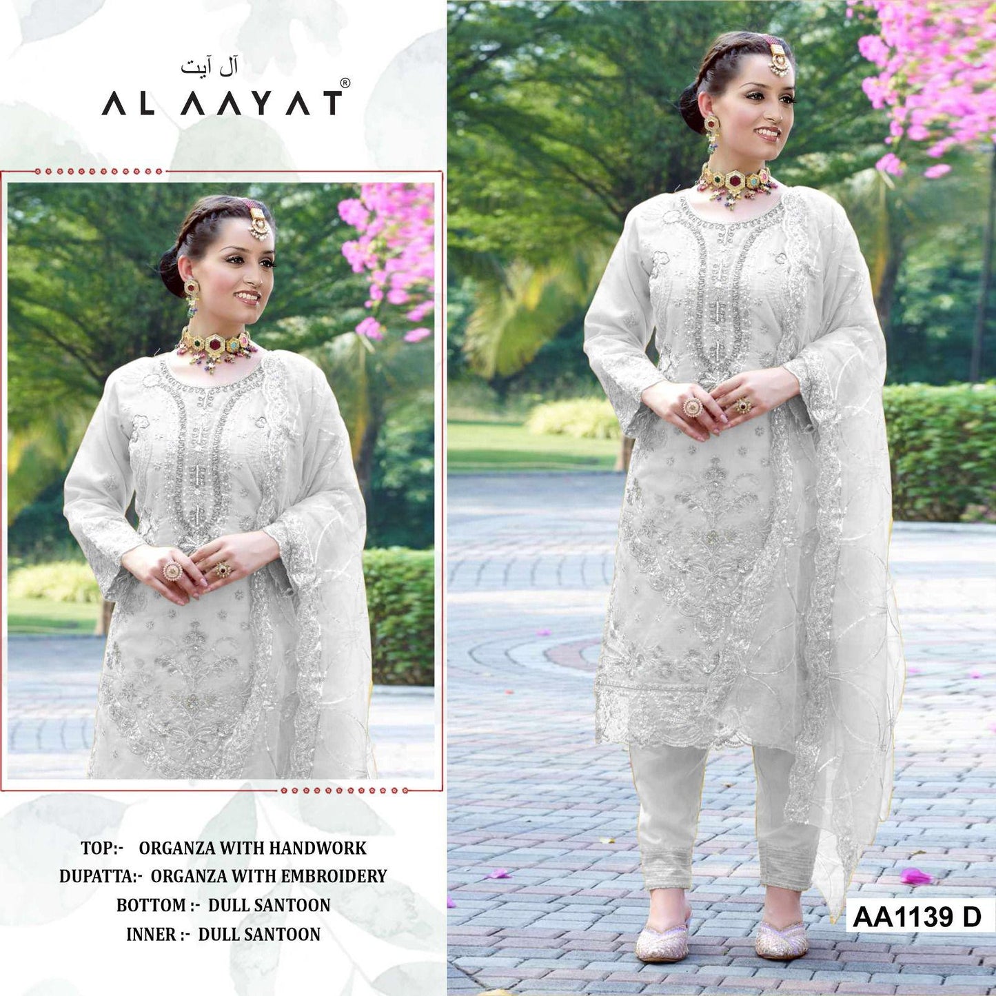 Pakistani Stylish Wear Organza Embroidered With Handwork AA 1139 (SEMI STITCHED)