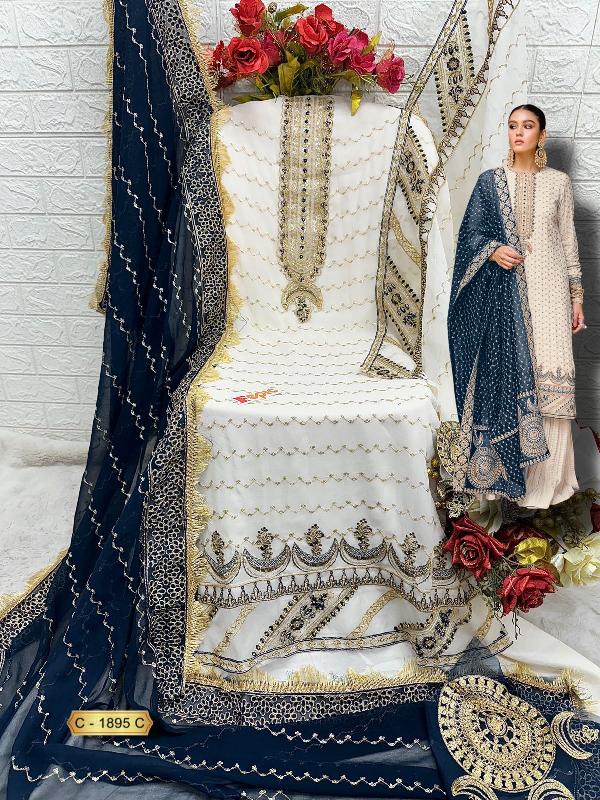 1895 GORGEOUS EMBROIDERED WEDDING WEAR SUIT (SEMI STITCHED)