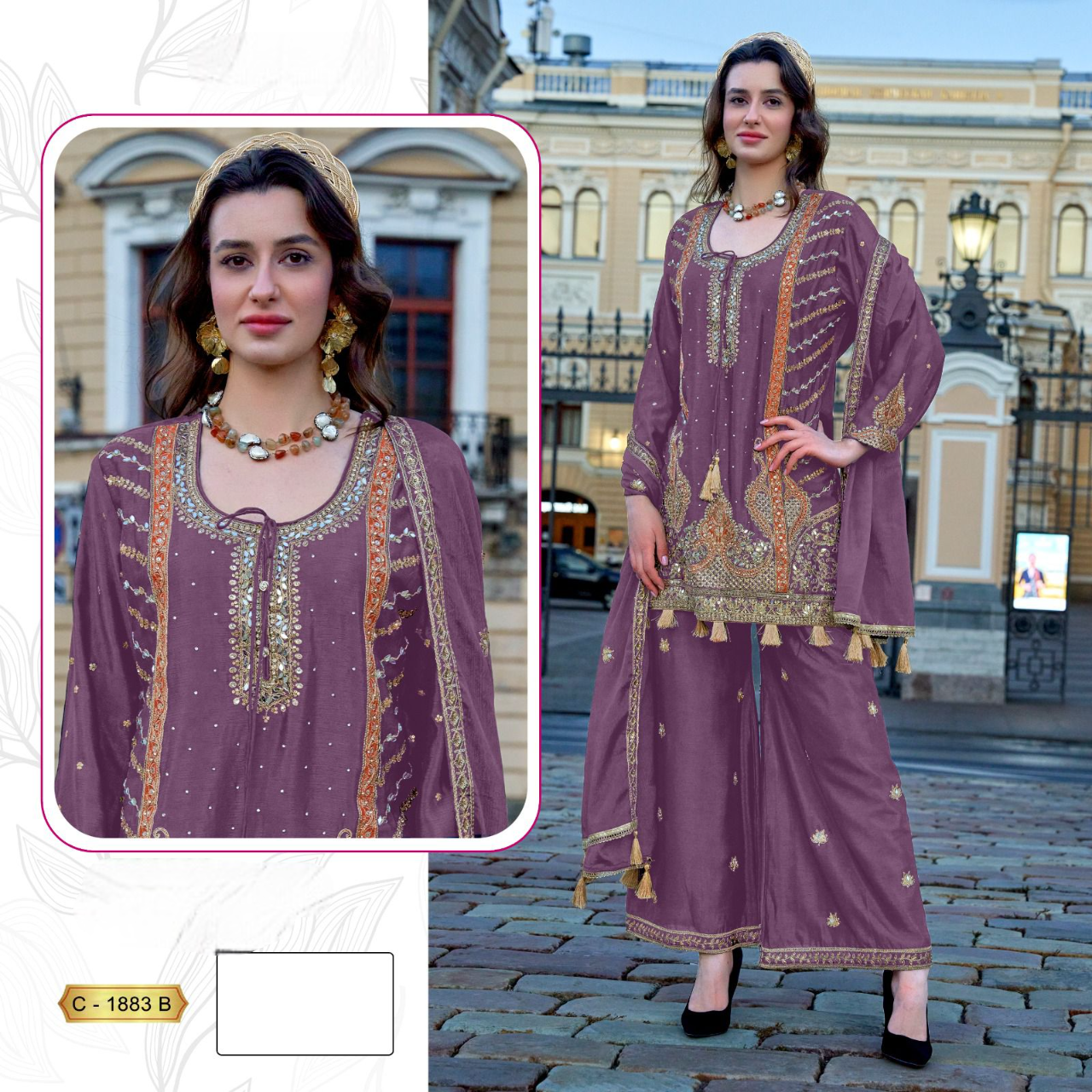 PAKISTANI CHINON PARTY WEAR SUITS D N:- 1833 (SEMI STITCHED)