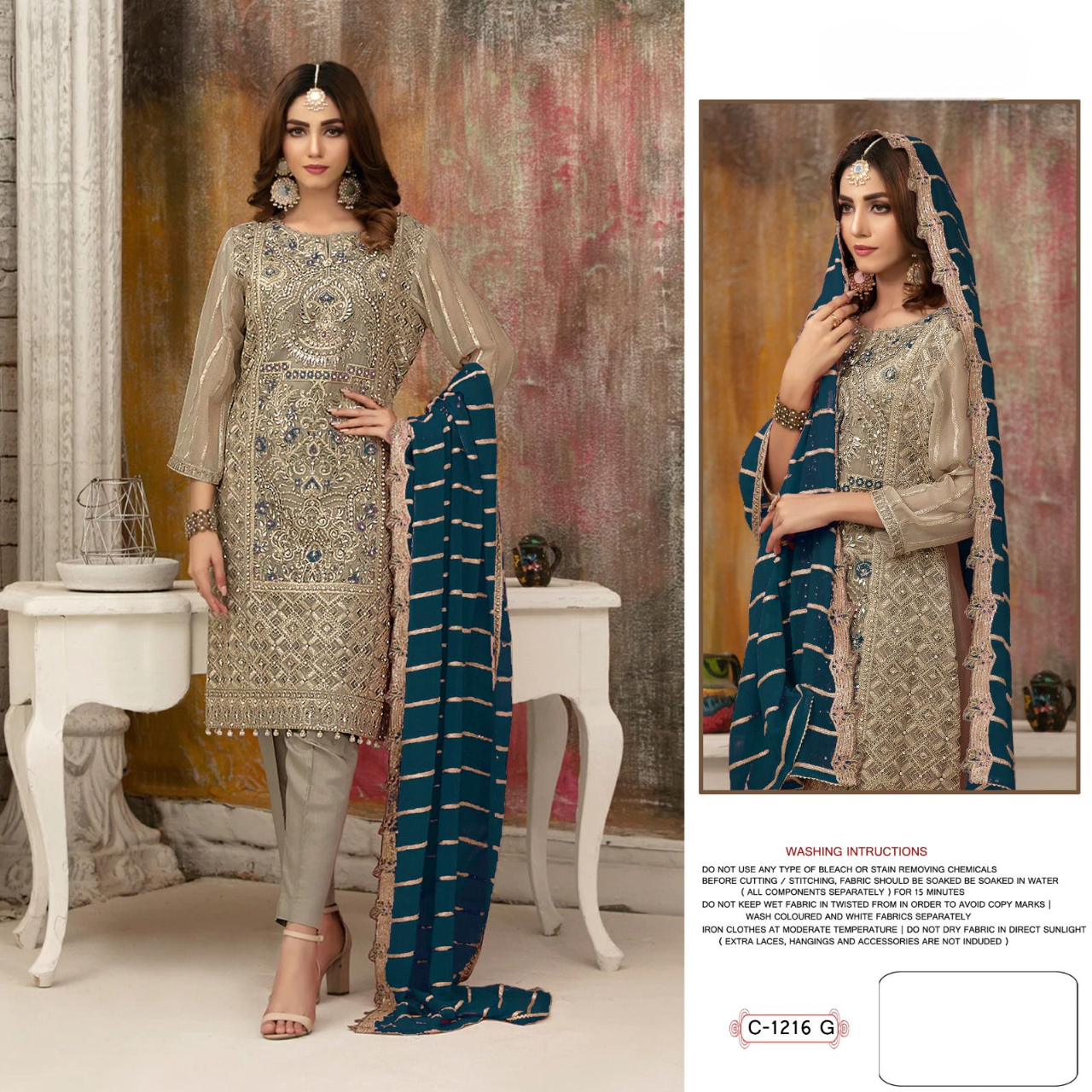 1216 Colors Heavy Handwork Pakistani Suit (SEMI STITCHED)