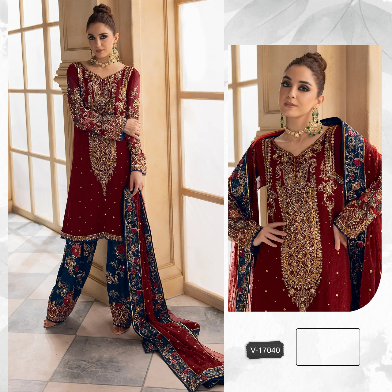 17040 VELVET HEAVY EMBROIDERED PAKISTANI SUIT (SEMI STITCHED)