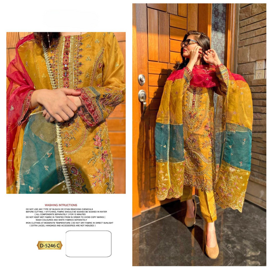 ORGANZA PAKISTANI UNSTICHED SALWAR SUITS SR:- 5246 (SEMI STITCHED)