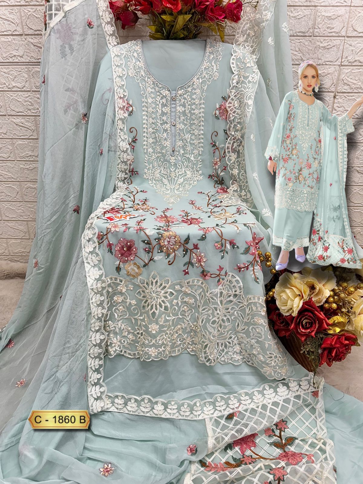 1860 Colors Exclusive Pakistani Dress Latest Collection (SEMI STITCHED)