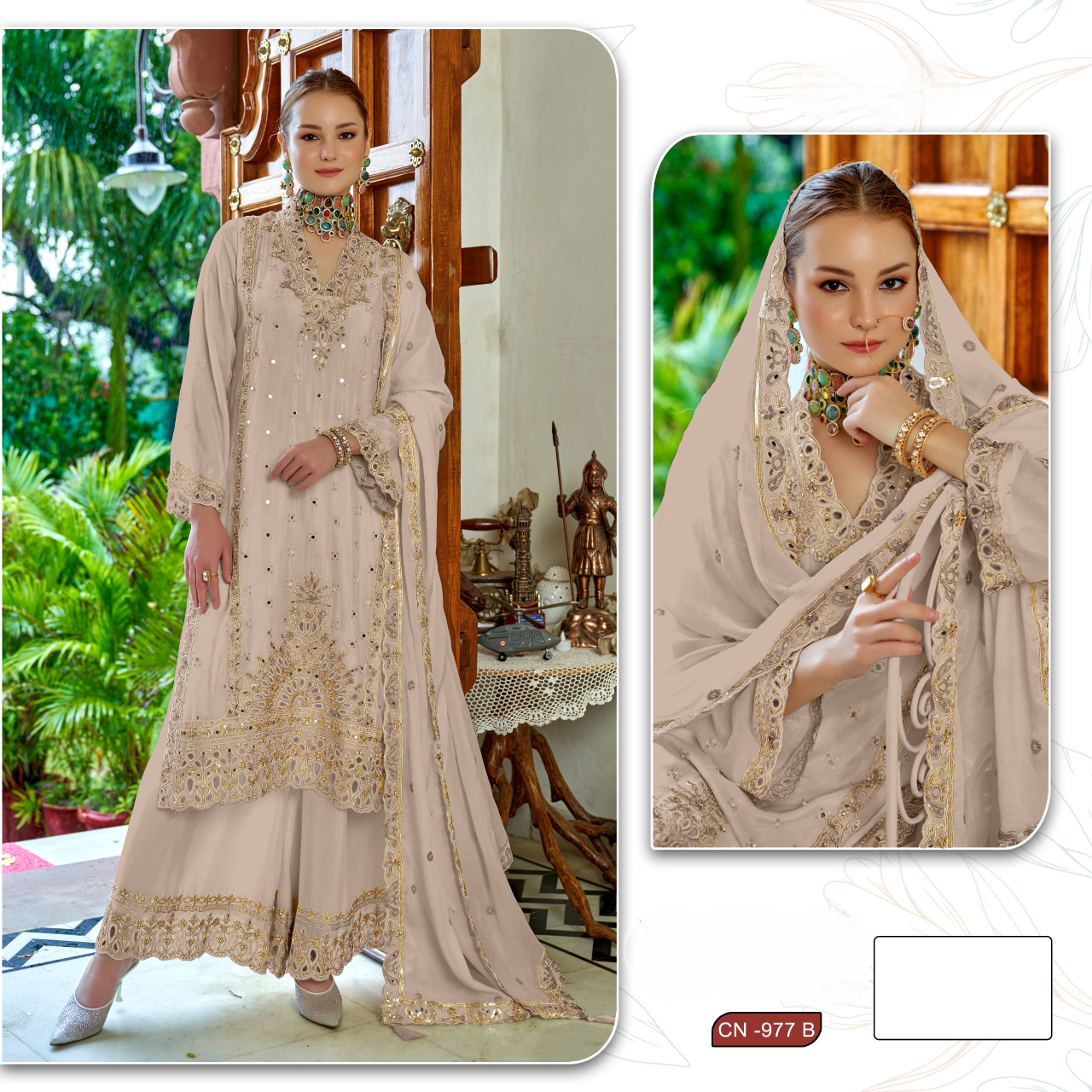 PAKISTANI CHINON PARTY WEAR SUITS D N:- 977(FULL STITCHED)