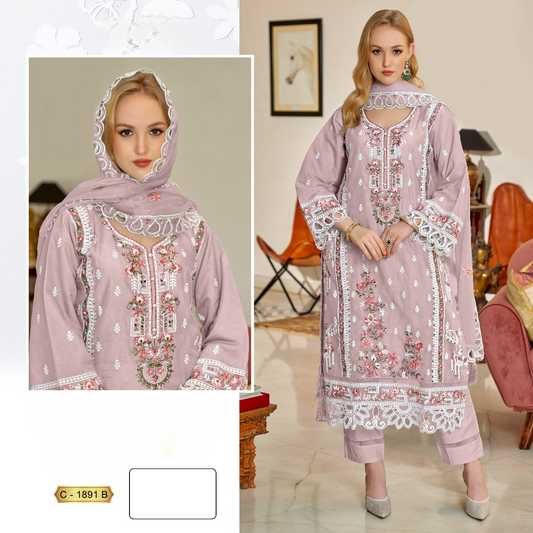 1891 Colors Pakistani Organza Suit (SEMI STITCHED)