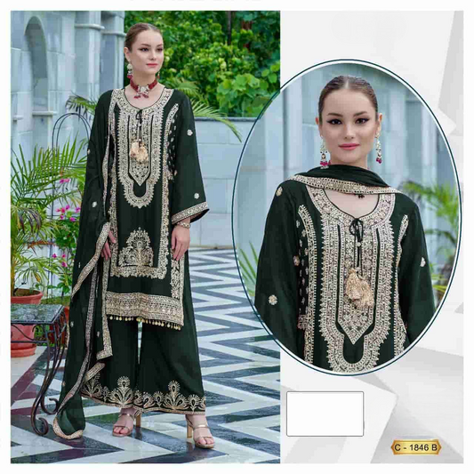 1846 B Exclusive Heavy Designer Style Pakistani Suit (SEMI STITCHED)