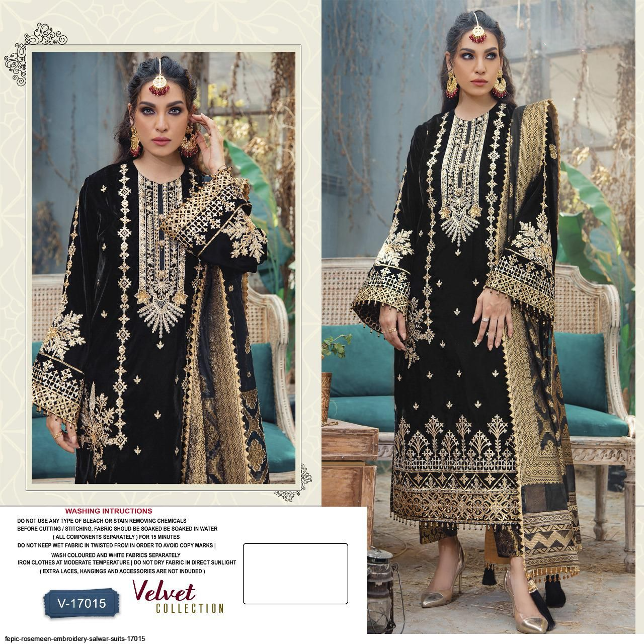 VELVET EMBROIDERY SALWAR SUITS 17015 (SEMI STITCHED)