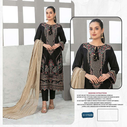 D N:- V 17029 VELVET EMBROIDERED PAKISTANI SUIT (SEMI STITCHED)