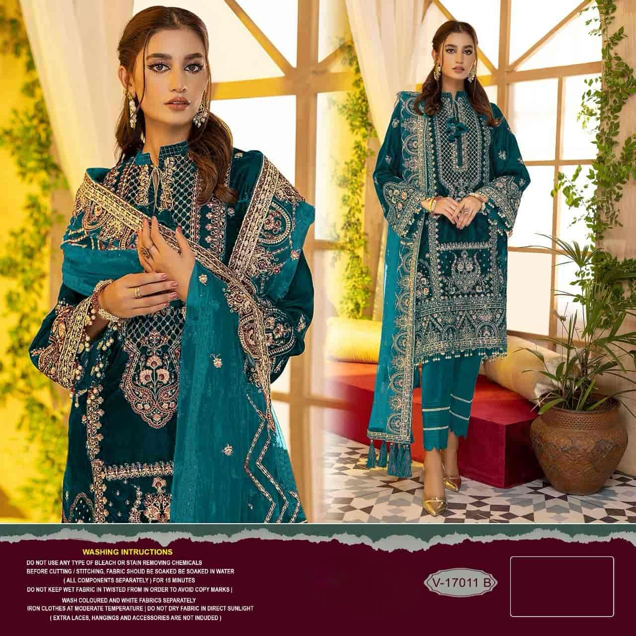 Exclusive Heavy Designs Winter Wear Pakistani Velvet Suit D N:- V 17011 (SEMI STITCHED)